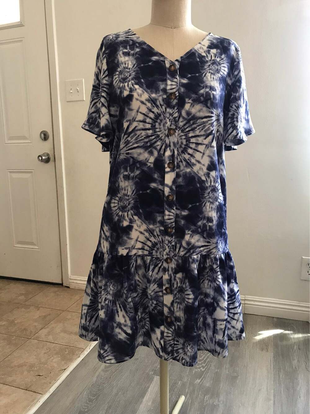 CozyCasual Tie-Dye Bohemian Women's Button down  SunDress Small